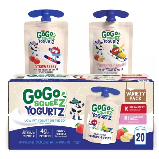 [848860049070] Aperitivos De Yogurt - GoGo Squeez Yogurtz - Sabor Fresa y Banana Fresa / 20 Pack / 85g