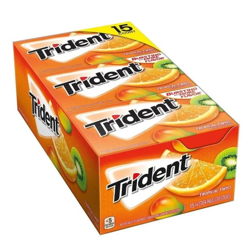 [012546011853] Chiclets Trident Sin Azúcar - Tropical Twist / 15 Pack de 14 Und