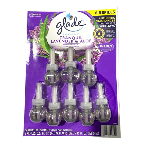 [046500045592] Repuestos De Aromatizante Electrico De Pared - Glade / Lavanda y Aloe / 8 Pack / 19.8mL