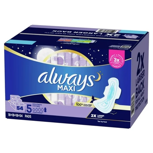 [037000896692] Toallas Sanitarias Nocturnas Con Alas / Always Maxi / 3 Pack / 18 Und / 54 Total
