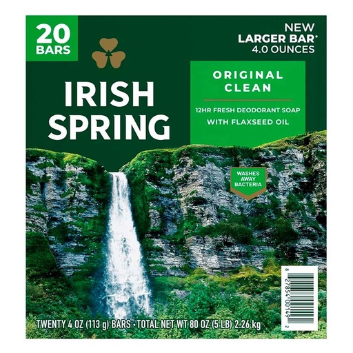 [827854001133] Jabón De Barra Irish Spring Original Clean / 20 Barras / 127g / 2.54 Kg Total
