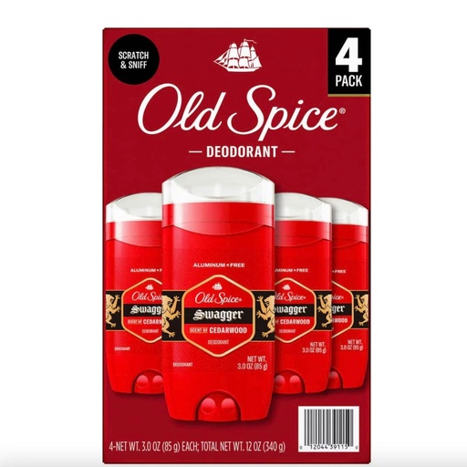 [012044391150] Desodorante Old Spice Con Aroma Unisex Swagger - Cedarwood / 4 Pack / 85g