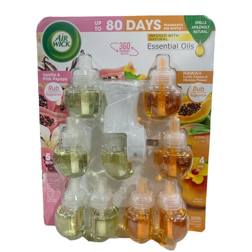 [062338034805] Aromatizante Eléctrico De Pared Air Wick - Vainilla &amp; Papaya - Hawaii / 9 Pack / 1 Difusor De Enchufe / 225mL