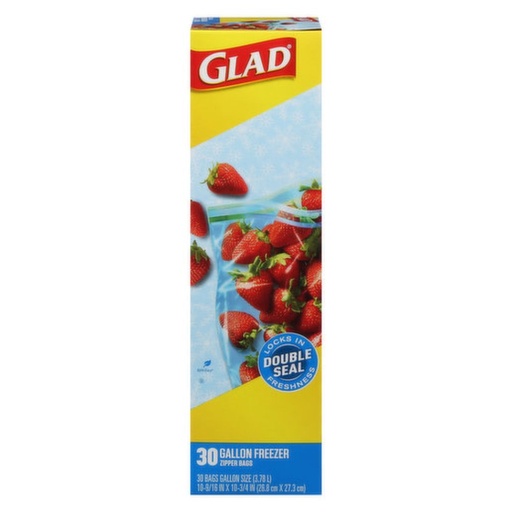 [012587600306] Bolsas De Plástico Con Cierre Para Almacenamiento De Alimentos, Congelador / Glad / 26.8 cm X 27.3 cm / 30 Pack