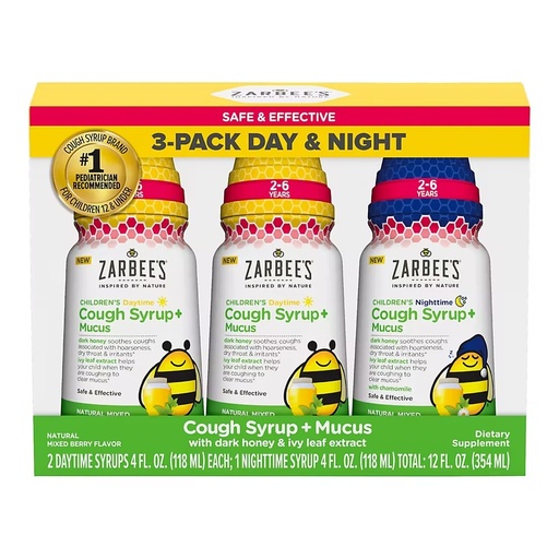 [300450663436] Jarabe De Niños Para Tos Y Mocos Dia Y Noche / Zarbee´s / 3 Pack / 118ml